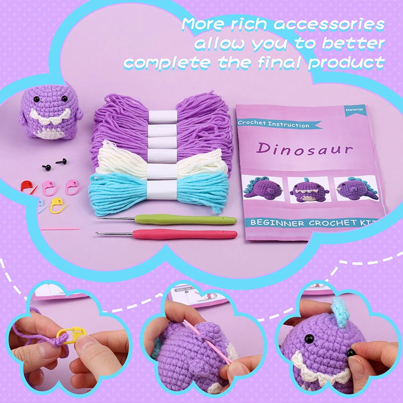 Fenrry Dinosaur Shape Doll Ornaments Hand Made Woven Crochet Diy set